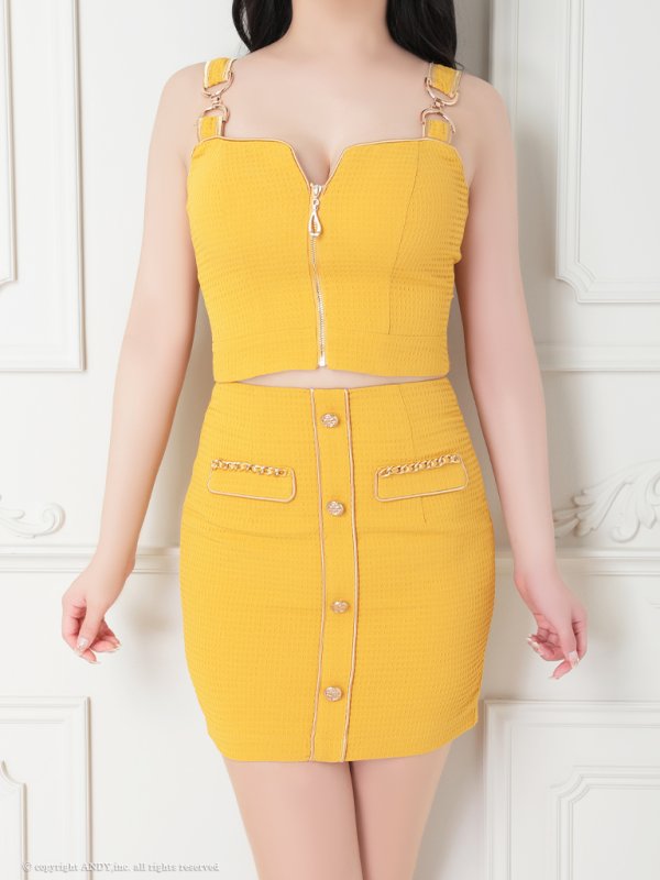 画像5: 【an/アン】ストレッチワッフル/ フロントジップ/ ゴールドバックル/ チェーンモチーフ/ ビスチェ/ セットアップ/ ツーピース/ タイト/ ミニドレス/ キャバドレス[OF05] (5)