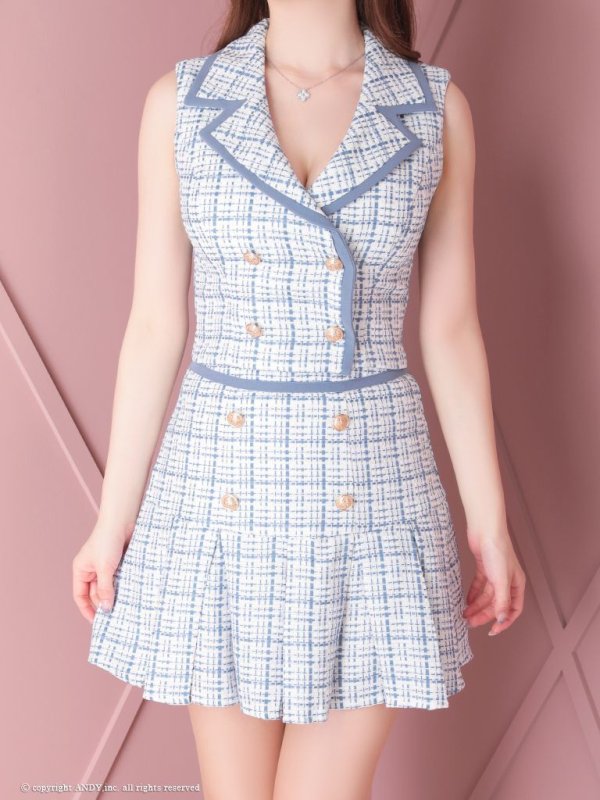 画像26: 【an ANDY Fashion Press 13 COLLECTION 01】チェックツイード/ ジャケット風/ ノースリーブ/ ラインデザイン/ セットアップ/ Aライン/ フレア/ プリーツ/ ミニドレス/ キャバドレス[OF05] (26)