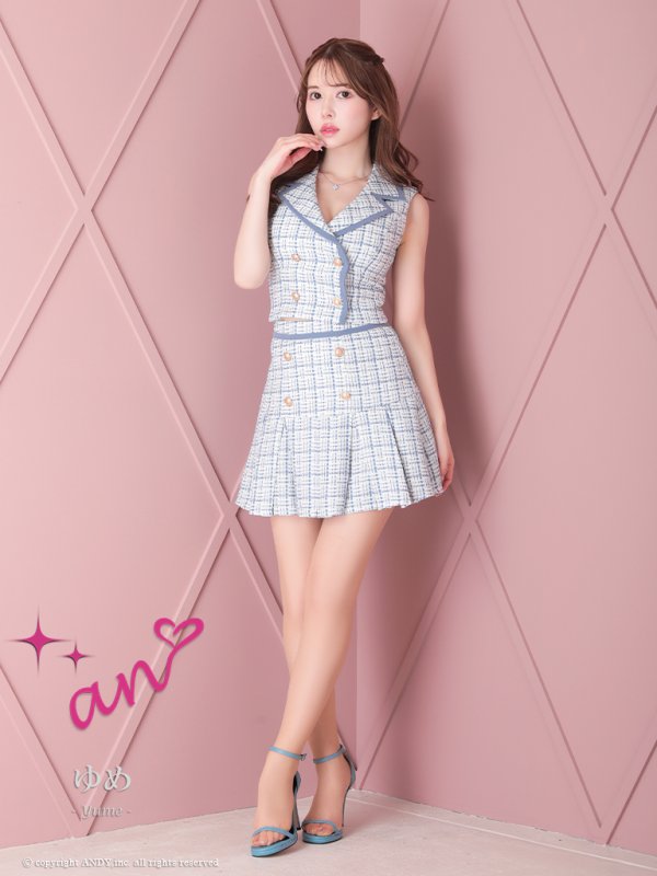 画像24: 【an ANDY Fashion Press 13 COLLECTION 01】チェックツイード/ ジャケット風/ ノースリーブ/ ラインデザイン/ セットアップ/ Aライン/ フレア/ プリーツ/ ミニドレス/ キャバドレス[OF05] (24)