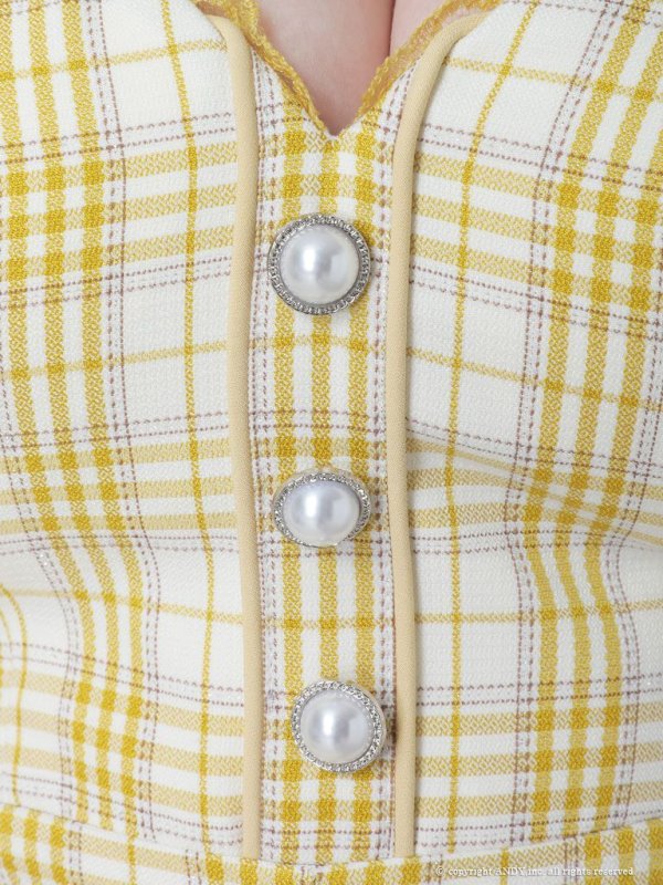 画像7: XSサイズあり【an /アン】チェック柄/ マーメイド/ フリル/ リボンショルダー/ テールカット/ ミディアム丈/ キャバドレス[OF05] (7)