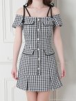 画像28: 【みゆう/関西コレクション着用】【an/アン】ギンガムチェック柄/ オフショルダー/ ショルダーリボン/ パールボタン/ プリーツ/ フレア/ ミニドレス/ キャバドレス[OF05] (28)