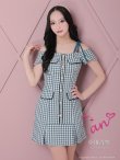 画像35: 【みゆう/関西コレクション着用】【an/アン】ギンガムチェック柄/ オフショルダー/ ショルダーリボン/ パールボタン/ プリーツ/ フレア/ ミニドレス/ キャバドレス[OF05] (35)