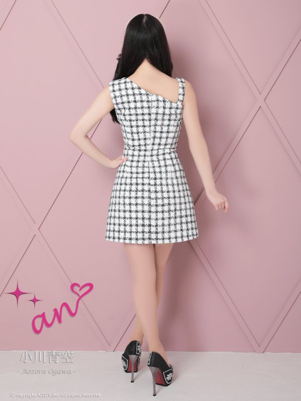 画像15: 【an/アン】チェック/ ツイード/ ボタンデザイン/ ノースリーブ/ アシンメトリー/ 台形スカート/ ミニドレス/ キャバドレス[OF05] (15)