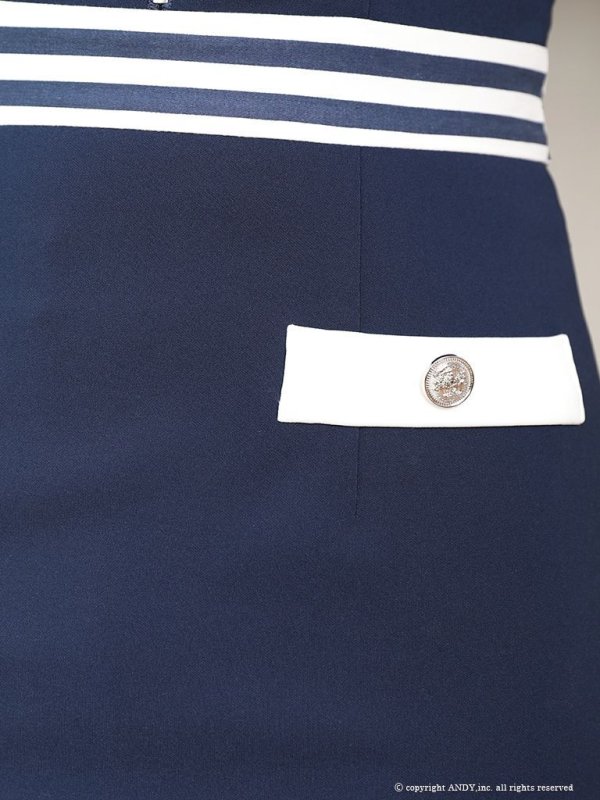 画像6: 【an/アン】セーラーデザイン/ 襟付き/ フロントジップ/ ボーダーライン/ ノースリーブ/ タイト/ ミニドレス/ キャバドレス[OF05] (6)