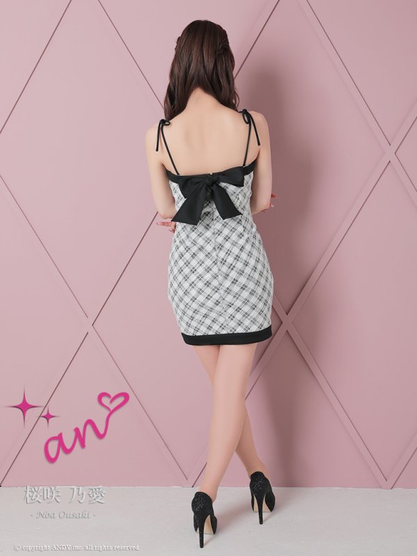画像4: 【an/アン】ストレッチ/ ツイード / チェック柄/ ベア/ キャミ/ カットアウト/ タイト/ ミニドレス/ キャバドレス[OF05] (4)