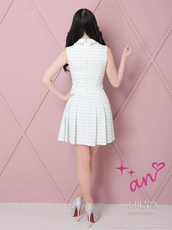 画像5: XSサイズあり【an/アン】ストレッチ/ ツイード/ 襟付き/ ボタン/ Aライン/ プリーツ/ セットアップ/ ミニドレス/ キャバドレス[OF05] (5)