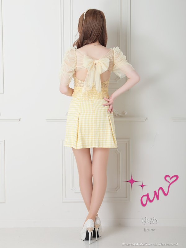 画像22: 【an /アン】チュール/ バックリボン/ 切替/ 袖あり/ 半袖/ ボックスプリーツ/ タイト/ ミニドレス/ キャバドレス[OF05] (22)
