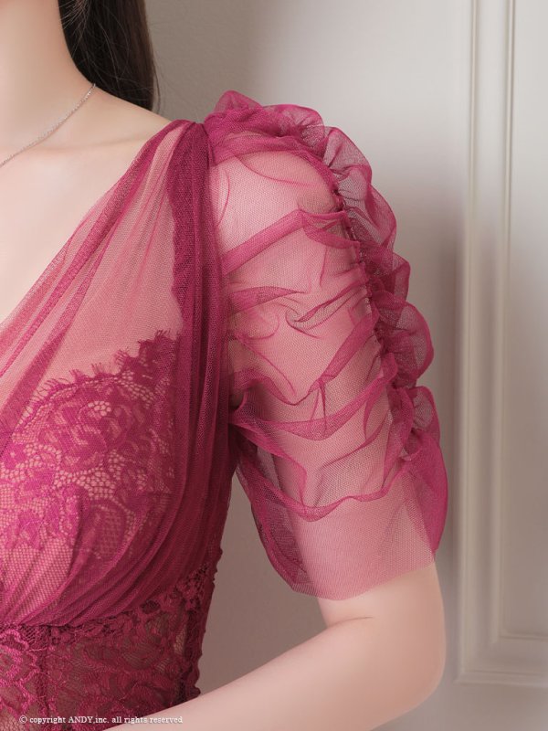 画像37: 【an /アン】チュール/ バックリボン/ 切替/ 袖あり/ 半袖/ ボックスプリーツ/ タイト/ ミニドレス/ キャバドレス[OF05] (37)