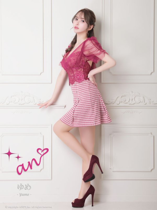 画像34: 【an /アン】チュール/ バックリボン/ 切替/ 袖あり/ 半袖/ ボックスプリーツ/ タイト/ ミニドレス/ キャバドレス[OF05] (34)