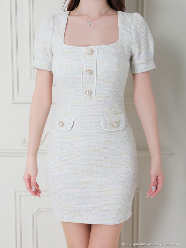 画像28: 【an/アン】ストレッチ/ ツイード / フロントボタン/ 半袖/ 袖あり/ タイト/ ミニドレス/ キャバドレス[OF05] (28)