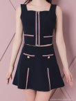 画像5: XSサイズあり【an /アン】フロントジップ/ マリンカラー/ トリコロールカラー/ スクエアネック/ セットアップ/ ツーピース/ フレア/ ミニドレス/ キャバドレス[OF05] (5)