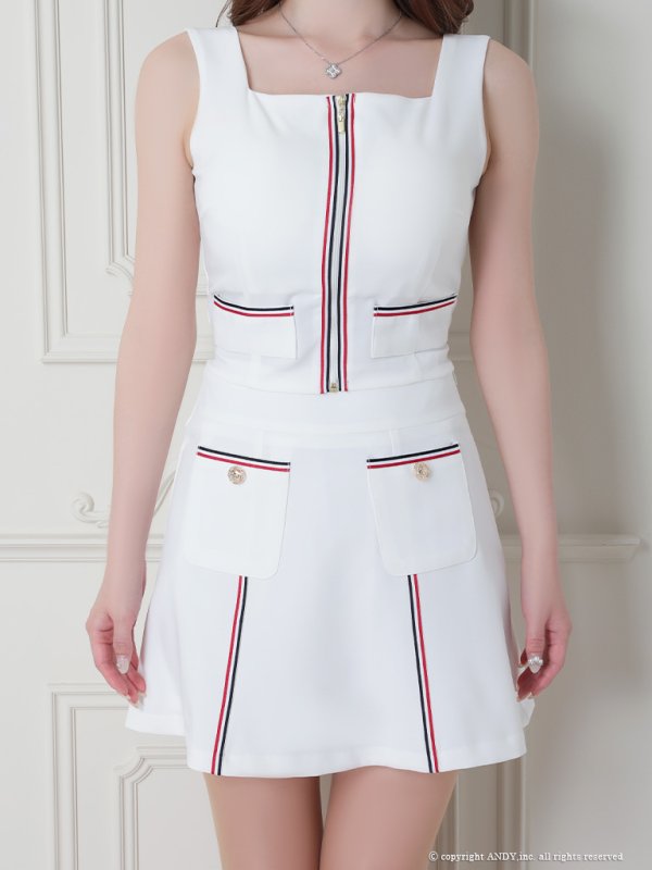 画像12: XSサイズあり【an /アン】フロントジップ/ マリンカラー/ トリコロールカラー/ スクエアネック/ セットアップ/ ツーピース/ フレア/ ミニドレス/ キャバドレス[OF05] (12)