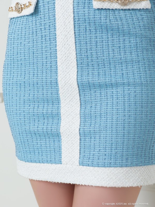 画像15: 【an/アン】ストレッチツイード/ フロントジップ/ 襟付き/ ノースリーブ/ チェーン/ バイカラー/ タイト/ ミニドレス/ キャバドレス[OF05] (15)