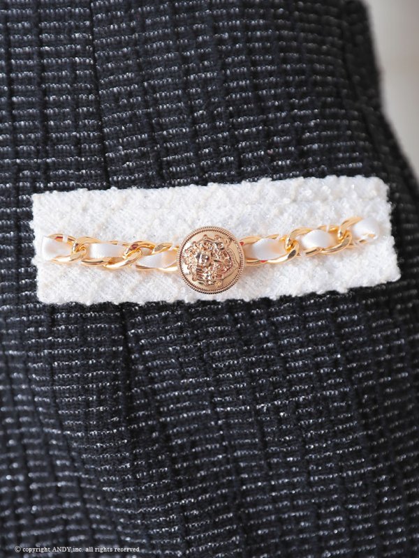 画像6: 【an/アン】ストレッチツイード/ フロントジップ/ 襟付き/ ノースリーブ/ チェーン/ バイカラー/ タイト/ ミニドレス/ キャバドレス[OF05] (6)