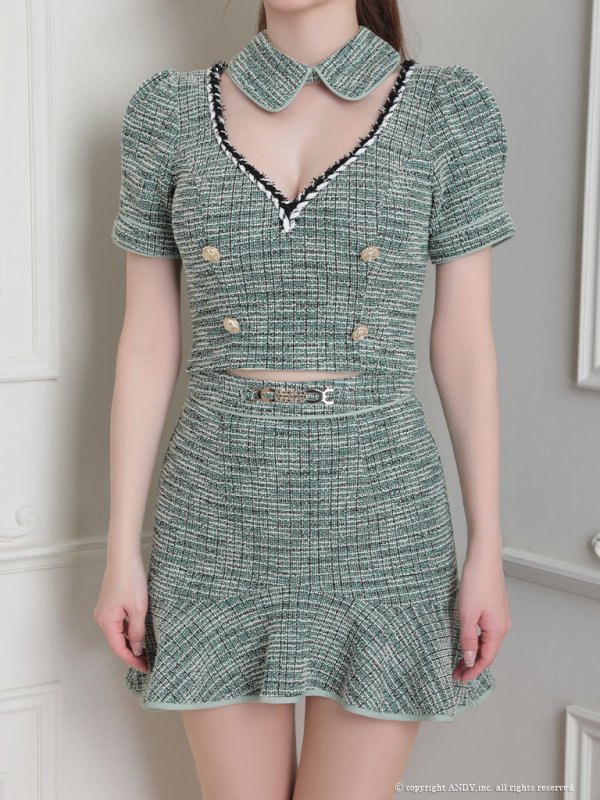 画像33: 【an /アン】スーパーストレッチツイード/ マーメイド/ 襟付き/ 半袖/ 袖あり/ セットアップ/ 裾フリル/ ミニドレス/ キャバドレス[OF05] (33)