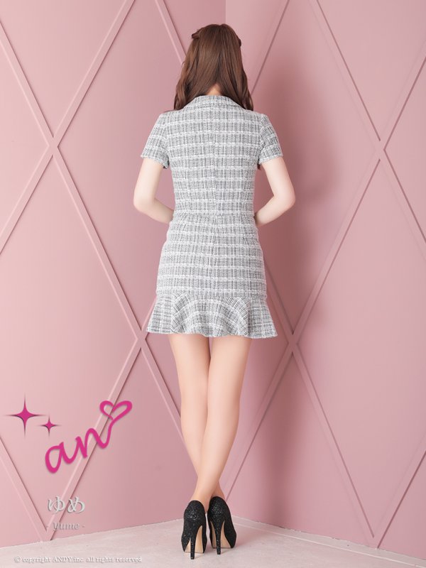 画像19: 【LIMITED SALE開催中！! 11月11日より順次発送予定】XSサイズあり【an/アン】セットアップ/ ツイード / ストレッチ/ 半袖/ 袖あり/ 裾フリル/ ミニドレス/ キャバドレス[OF05] (19)