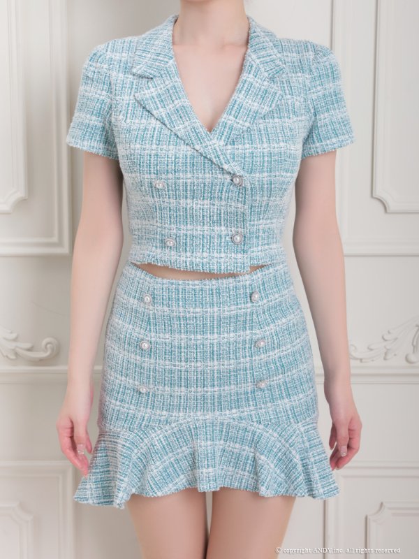 画像27: 【LIMITED SALE開催中！! 11月11日より順次発送予定】XSサイズあり【an/アン】セットアップ/ ツイード / ストレッチ/ 半袖/ 袖あり/ 裾フリル/ ミニドレス/ キャバドレス[OF05] (27)