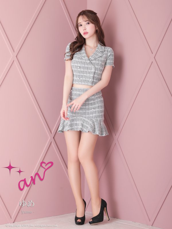 画像16: 【LIMITED SALE開催中！! 11月11日より順次発送予定】XSサイズあり【an/アン】セットアップ/ ツイード / ストレッチ/ 半袖/ 袖あり/ 裾フリル/ ミニドレス/ キャバドレス[OF05] (16)