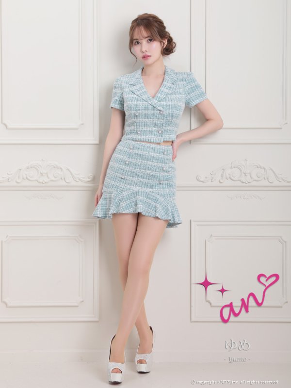 画像24: 【LIMITED SALE開催中！! 11月11日より順次発送予定】XSサイズあり【an/アン】セットアップ/ ツイード / ストレッチ/ 半袖/ 袖あり/ 裾フリル/ ミニドレス/ キャバドレス[OF05] (24)