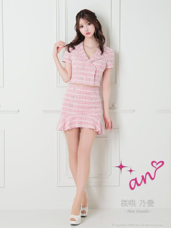 画像10: 【LIMITED SALE開催中！! 11月11日より順次発送予定】XSサイズあり【an/アン】セットアップ/ ツイード / ストレッチ/ 半袖/ 袖あり/ 裾フリル/ ミニドレス/ キャバドレス[OF05] (10)