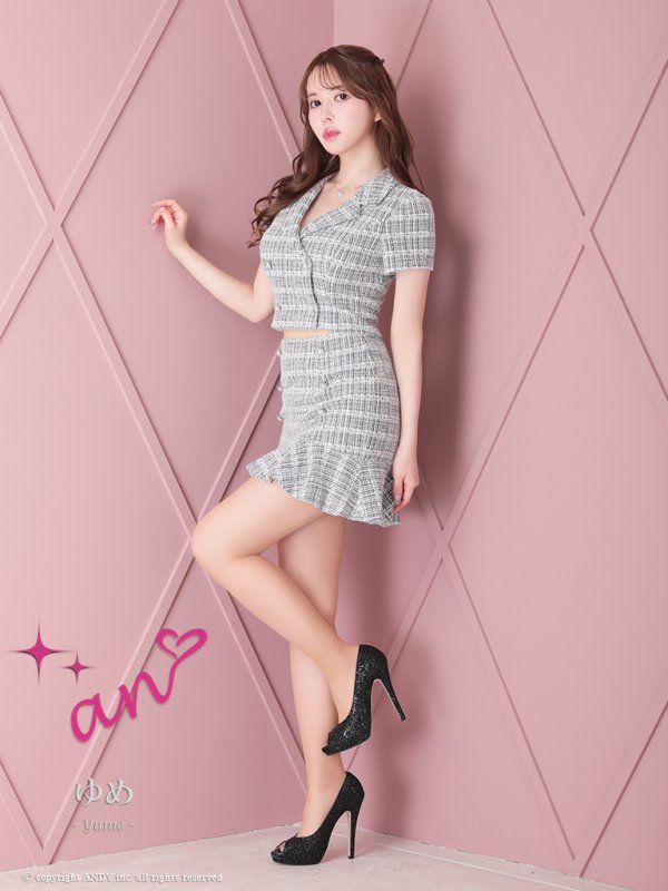 画像18: 【LIMITED SALE開催中！! 11月11日より順次発送予定】XSサイズあり【an/アン】セットアップ/ ツイード / ストレッチ/ 半袖/ 袖あり/ 裾フリル/ ミニドレス/ キャバドレス[OF05] (18)