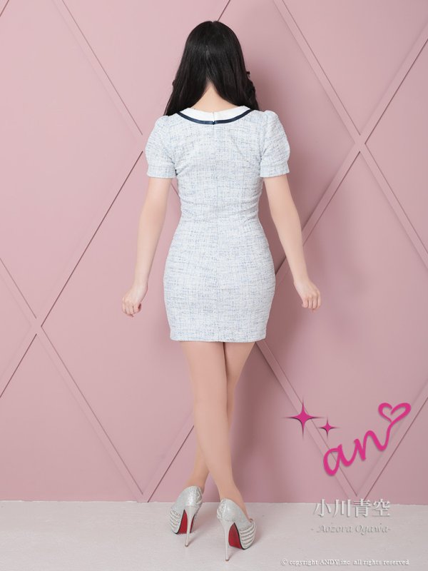 画像20: 【an/アン】ストレッチ/ ミックスツイード/ フロントボタン/ 半袖/ 袖あり/ タイト/ ミニドレス/ キャバドレス[OF05] (20)