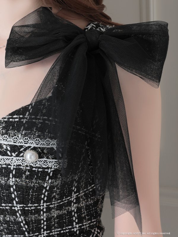 画像9: 【LIMITED SALE開催中！! 11月11日より順次発送予定】【an /アン】チェック柄/ チュール/ ショルダーリボン/ フロントジップ/ ノースリーブ/ タイト/ ミニドレス/ キャバドレス[OF05] (9)