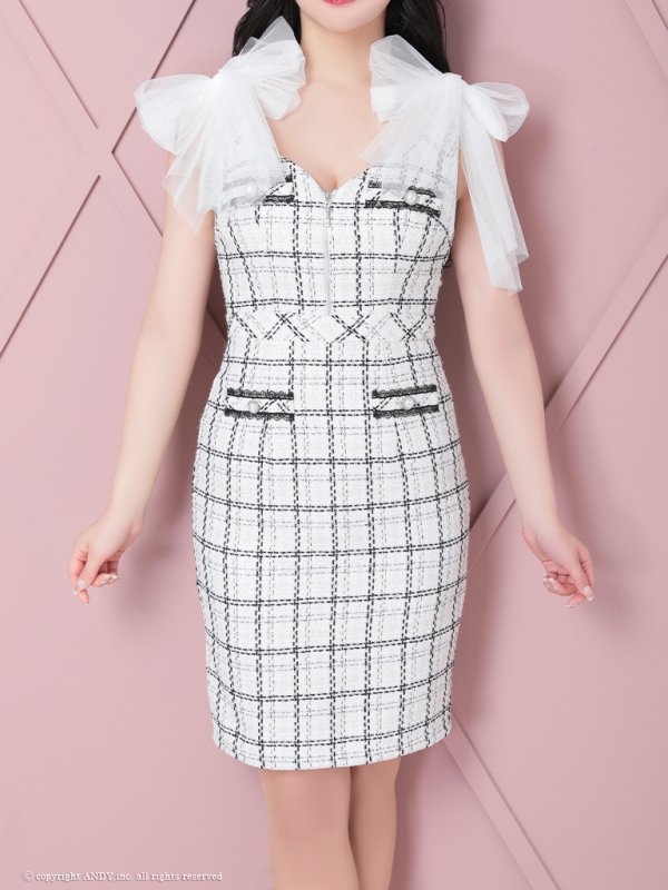 画像35: 【LIMITED SALE開催中！! 11月11日より順次発送予定】【an /アン】チェック柄/ チュール/ ショルダーリボン/ フロントジップ/ ノースリーブ/ タイト/ ミニドレス/ キャバドレス[OF05] (35)