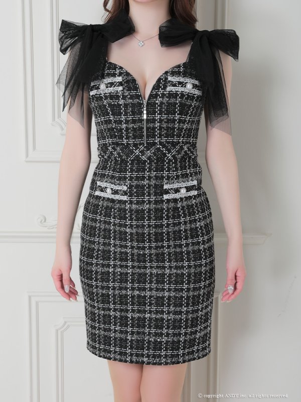 画像8: 【LIMITED SALE開催中！! 11月11日より順次発送予定】【an /アン】チェック柄/ チュール/ ショルダーリボン/ フロントジップ/ ノースリーブ/ タイト/ ミニドレス/ キャバドレス[OF05] (8)