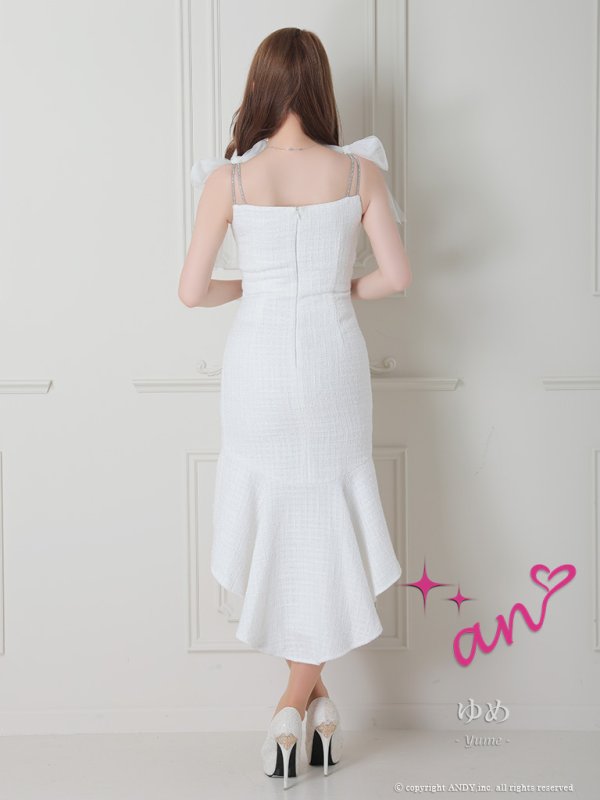 画像15: 【an /アン】マーメイド/ チュール/ ショルダーリボン/ ビジュー/ ツイード/ ランジェリーライク/ ミディアムドレス / キャバドレス[FB03] (15)