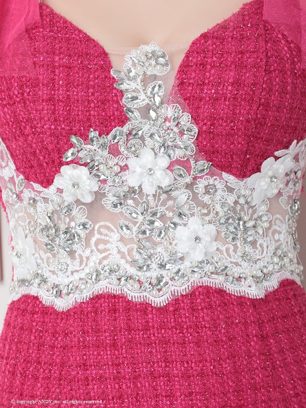 画像7: 【an /アン】マーメイド/ チュール/ ショルダーリボン/ ビジュー/ ツイード/ ランジェリーライク/ ミディアムドレス / キャバドレス[FB03] (7)