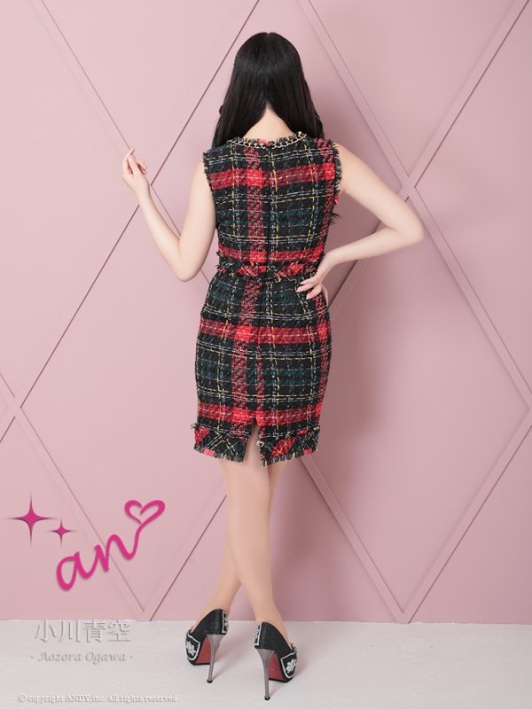 画像13: 【an/アン】ツイード/ ネックチェーン/ チェーン縁取り/ フリンジ/ ノースリーブ/ ワンピース/ キャバドレス[OF05] (13)