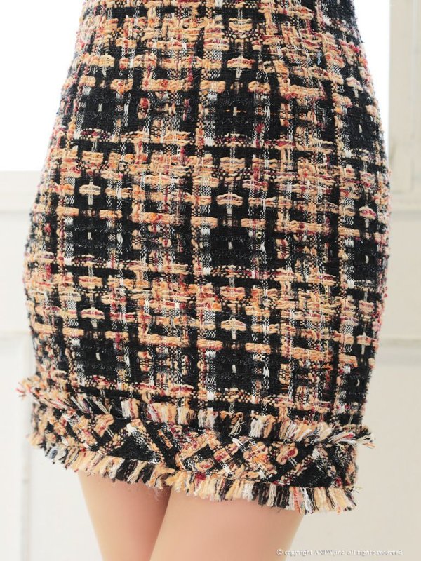 画像29: 【an/アン】ツイード/ ネックチェーン/ チェーン縁取り/ フリンジ/ ノースリーブ/ ワンピース/ キャバドレス[OF05] (29)