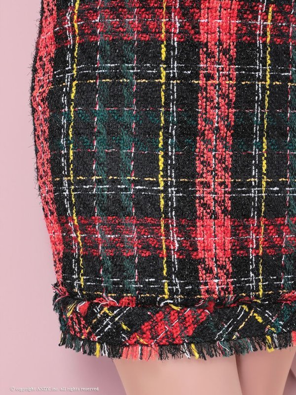 画像17: 【an/アン】ツイード/ ネックチェーン/ チェーン縁取り/ フリンジ/ ノースリーブ/ ワンピース/ キャバドレス[OF05] (17)