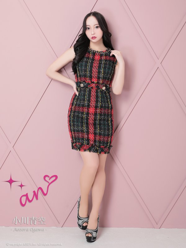 画像11: 【an/アン】ツイード/ ネックチェーン/ チェーン縁取り/ フリンジ/ ノースリーブ/ ワンピース/ キャバドレス[OF05] (11)