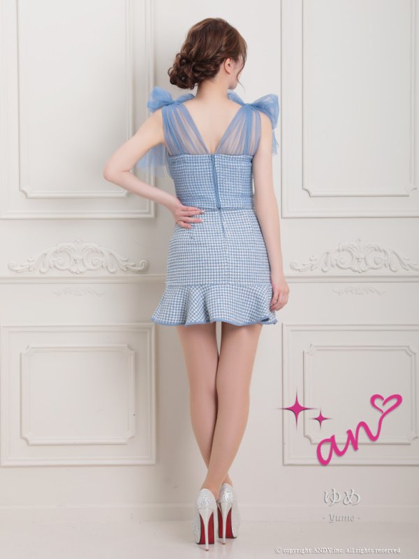 画像23: XSサイズあり【an /アン】ショルダーリボン/ 千鳥柄/ チェック/ ノースリーブ/ ポケットデザイン/ 裾フリル/ マーメイド/ ミニドレス/ キャバドレス[OF05] (23)