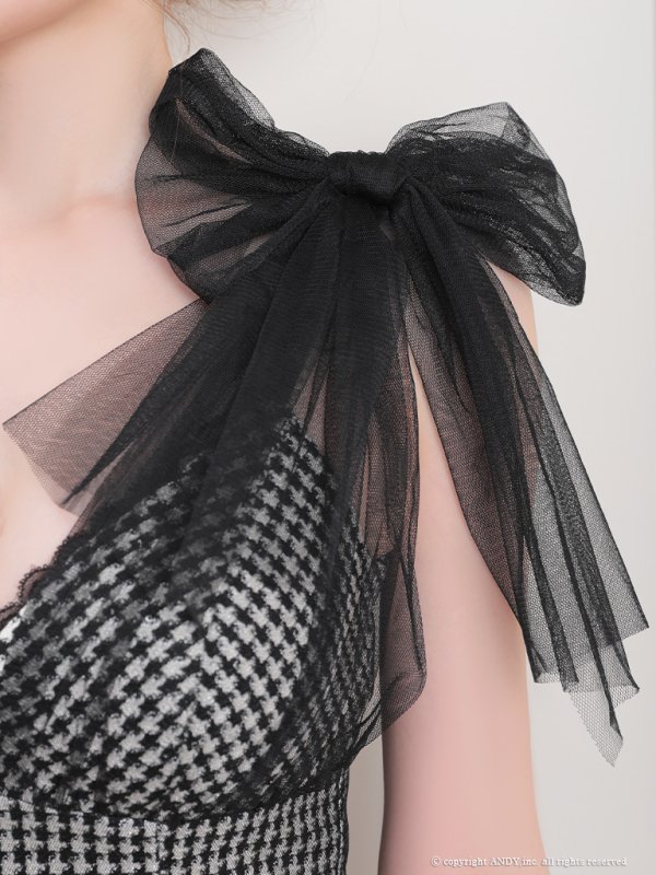 画像34: XSサイズあり【an /アン】ショルダーリボン/ 千鳥柄/ チェック/ ノースリーブ/ ポケットデザイン/ 裾フリル/ マーメイド/ ミニドレス/ キャバドレス[OF05] (34)