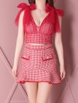 画像22: XSサイズあり【an /アン】ショルダーリボン/ 千鳥柄/ チェック/ ノースリーブ/ ポケットデザイン/ 裾フリル/ マーメイド/ ミニドレス/ キャバドレス[OF05] (22)