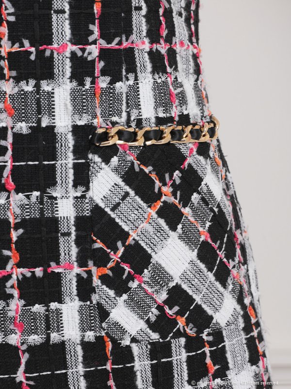 画像6: XSサイズあり【an/アン】ツイードチェック/ ノースリーブ/ ポケット風/ チェーン/ ボックスプリーツ/ フレア/ ミニドレス/ キャバドレス[OF05] (6)