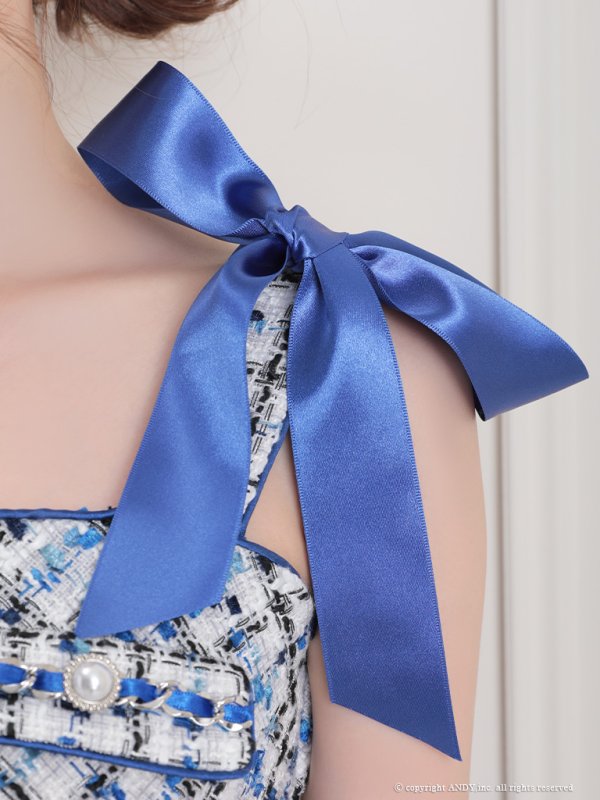 画像19: XSサイズあり【an/アン】 ツイード/ リボン/ フロントジップ/ ノースリーブ/ パールボタン/ タイト/ ミニドレス/ キャバドレス[OF05] (19)