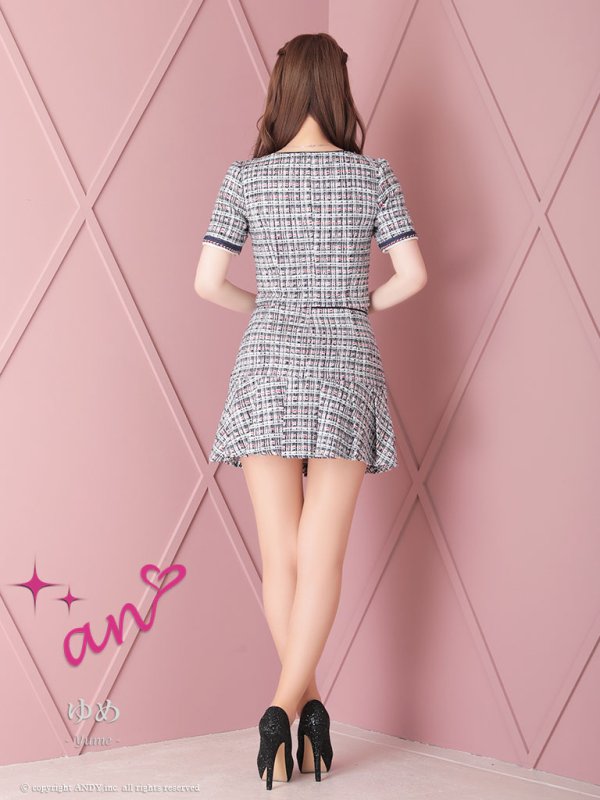 画像13: XSサイズあり【an/アン】 チェックツイード/ フロントジップ/ 半袖/ 袖あり/ パイピング/ マーメイド/ セットアップ/ ミニドレス/ キャバドレス[OF05] (13)
