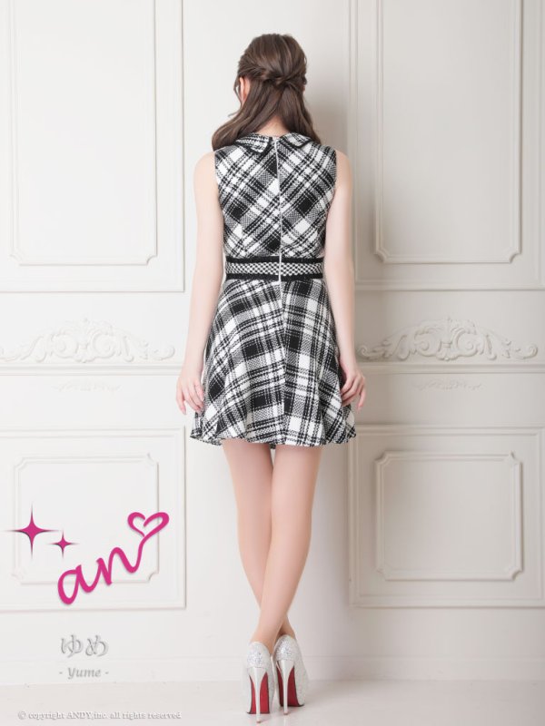画像12: XSサイズあり 【an /アン】フロントジップ/ チェック/ ツイード/ 襟付き/ ノースリーブ/  フレア/ ミニドレス/ キャバドレス[OF05] (12)