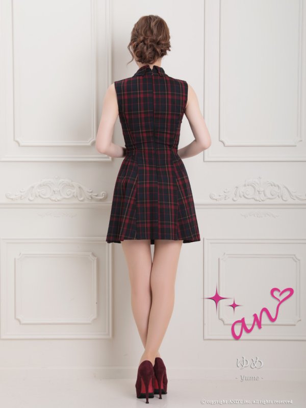 画像11: 【LIMITED SALE開催中！! 11月11日より順次発送予定】XSサイズあり【an/アン】襟付き/ チェック/ ジャケット風/ ノースリーブ/ ボタン/ プリーツ/ フレア/ ワンピース/ ミニドレス/ キャバドレス[OF05] (11)