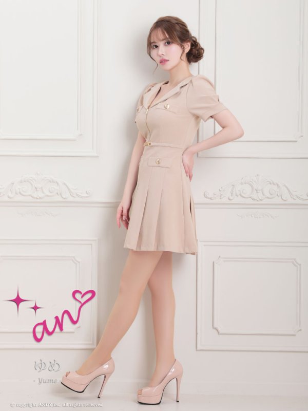 画像3: XSサイズあり 【an /アン】フロントジップ/ ワンカラー/ パフスリーブ/ 襟付き/ ベルト付き/ プリーツスカート/ ミニドレス/ キャバドレス[OF05] (3)