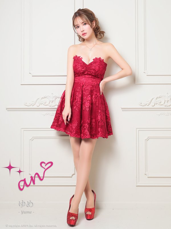 画像2: 【an /アン】フラワー刺繍/ レース/ ベア/ 切替/ フレア/ Aライン/ ミニドレス/ キャバドレス[FB03] (2)