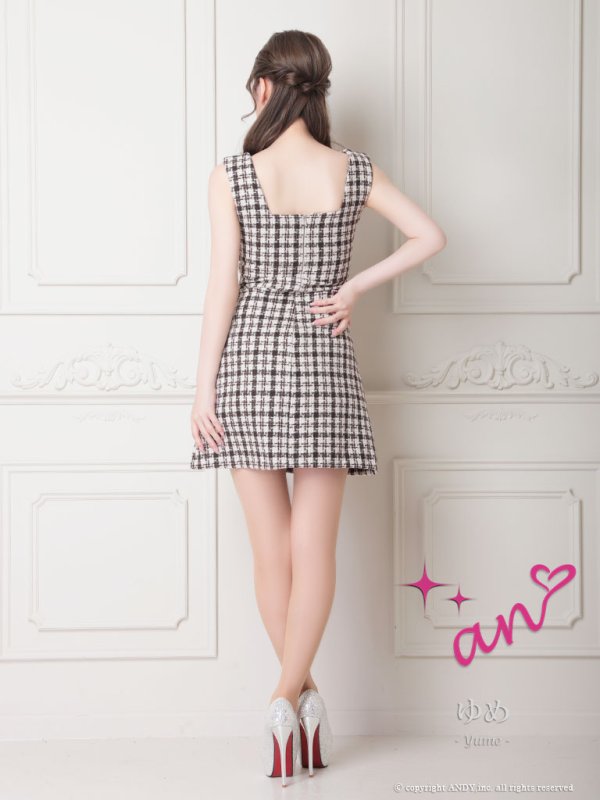 画像4: 【LIMITED SALE開催中！! 11月11日より順次発送予定】XSサイズあり 【an /アン】チェック柄/ スクエアネック/ ノースリーブ/ ポケットデザイン/ Aライン/ ミニドレス/ キャバドレス[OF05] (4)