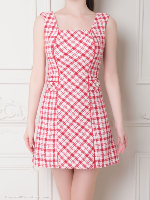 画像12: 【LIMITED SALE開催中！! 11月11日より順次発送予定】XSサイズあり 【an /アン】チェック柄/ スクエアネック/ ノースリーブ/ ポケットデザイン/ Aライン/ ミニドレス/ キャバドレス[OF05] (12)