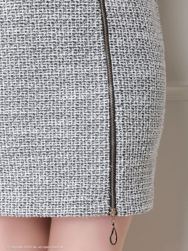 画像19: XSサイズあり【an/アン】フロントジップ/ 袖フリル/ ツイード/ ハイネック/ ストレッチ/ タイト/ ミニドレス/ キャバドレス[OF05] (19)