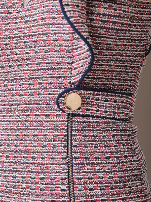 画像26: XSサイズあり【an/アン】フロントジップ/ 袖フリル/ ツイード/ ハイネック/ ストレッチ/ タイト/ ミニドレス/ キャバドレス[OF05] (26)