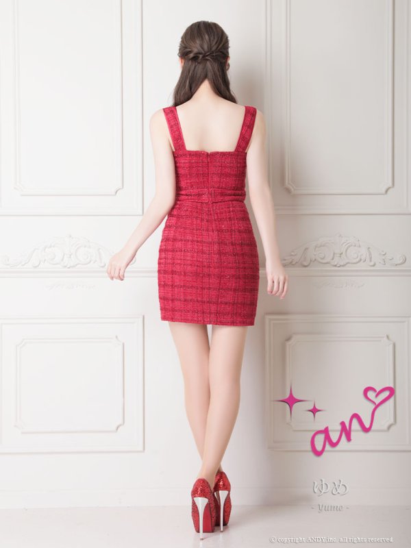 画像4: 【LIMITED SALE開催中！! 11月11日より順次発送予定】XSサイズあり【an /アン】 ツイード/ フロントジップ/ チェーン/ ノースリーブ/ ポケットデザイン/タイト/ ミニドレス/ キャバドレス[OF05] (4)